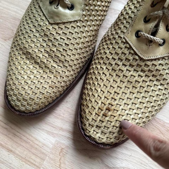 Men's Peeples Woven Loafer Italian Leather Vintage Cream Tan 13 Lace up - Picture 3 of 8